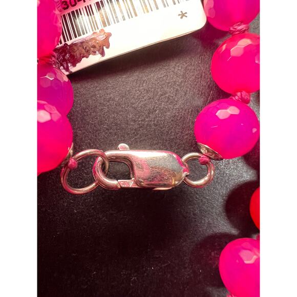 NEW fuchsia pink agate 36 inch knotted bead necklace with sterling silver clasp - Picture 3 of 13
